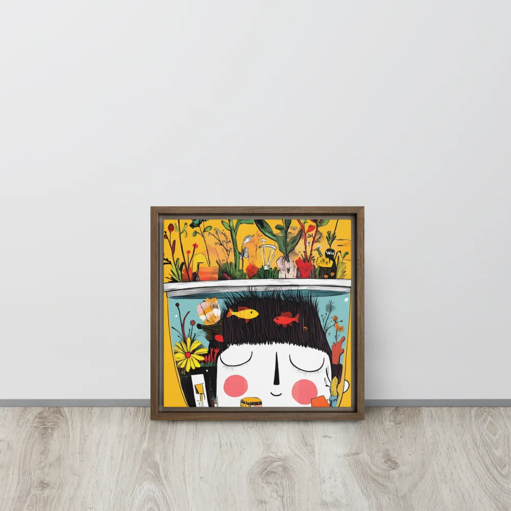 Whimsical Garden Head | Canvas with Brown Frame | 12″×12″