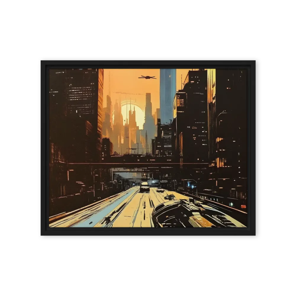 Metro Nexus: A Futuristic Cityscape | Canvas with Black Frame | 16″×20″