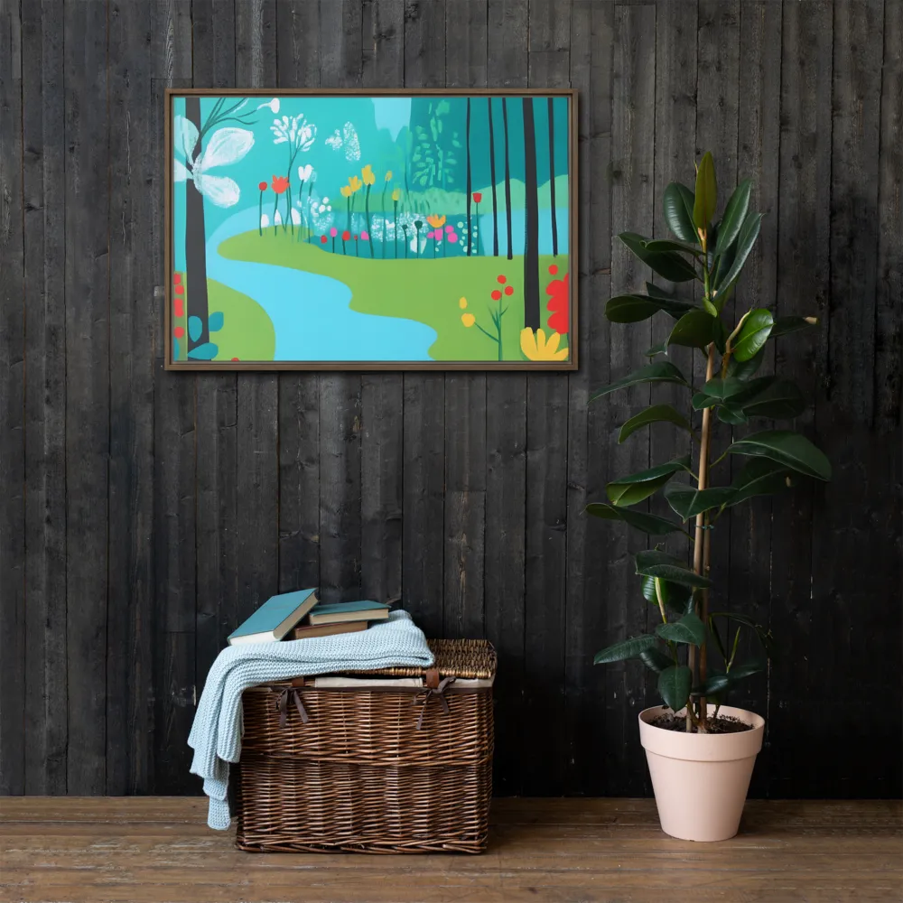 Whispers of Spring: A Colorful Retreat | Canvas with Brown Frame | 24″×36″