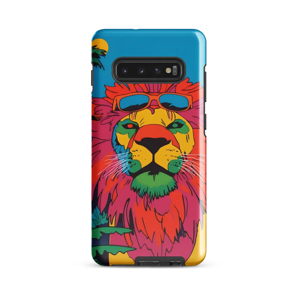 Lion with Sunglasses: A Vibrant Tropical Portrait | Phone Case |  S10 Plus | Tough Case | Glossy