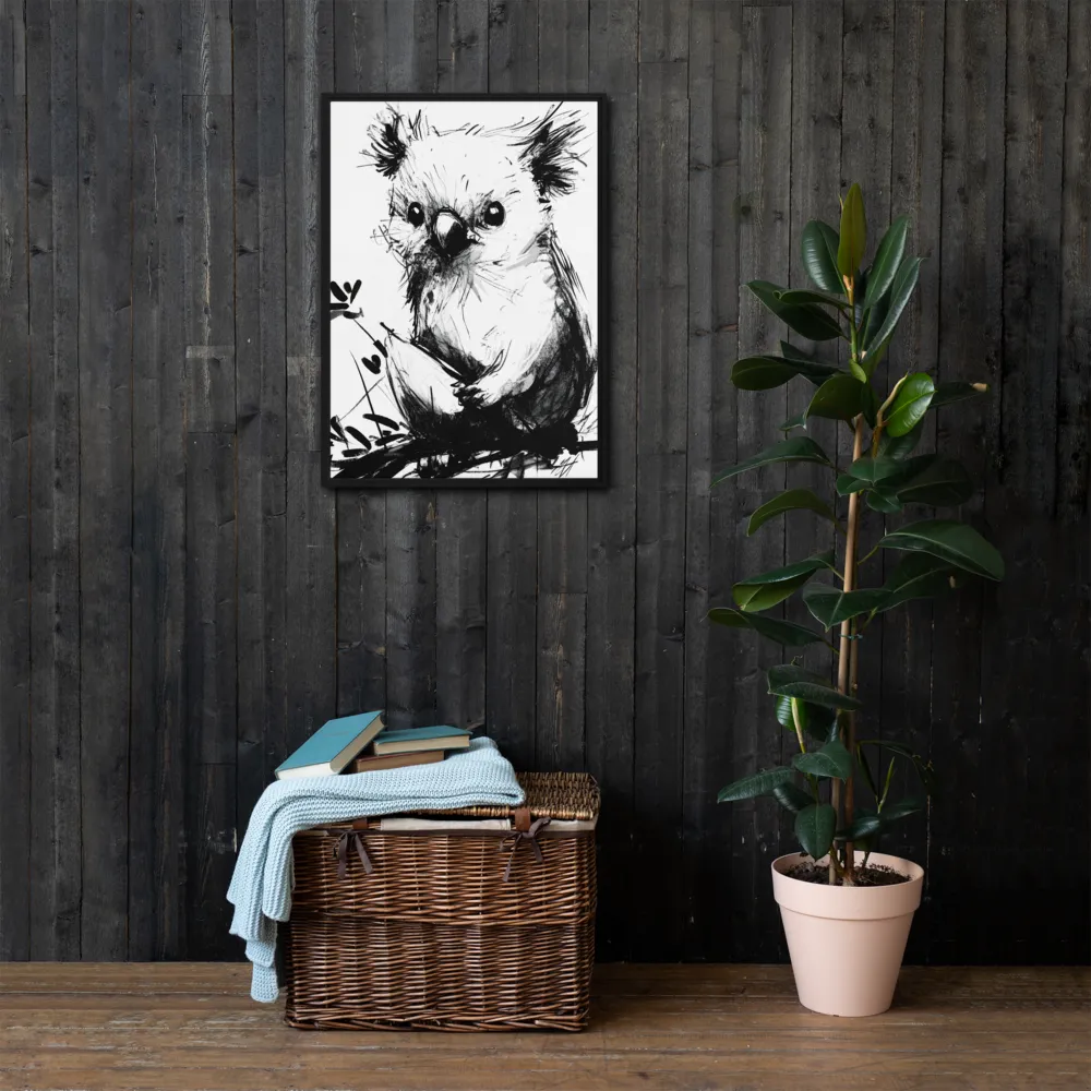 Whimsical Koala in Ink | Canvas with Black Frame | 20″×28″