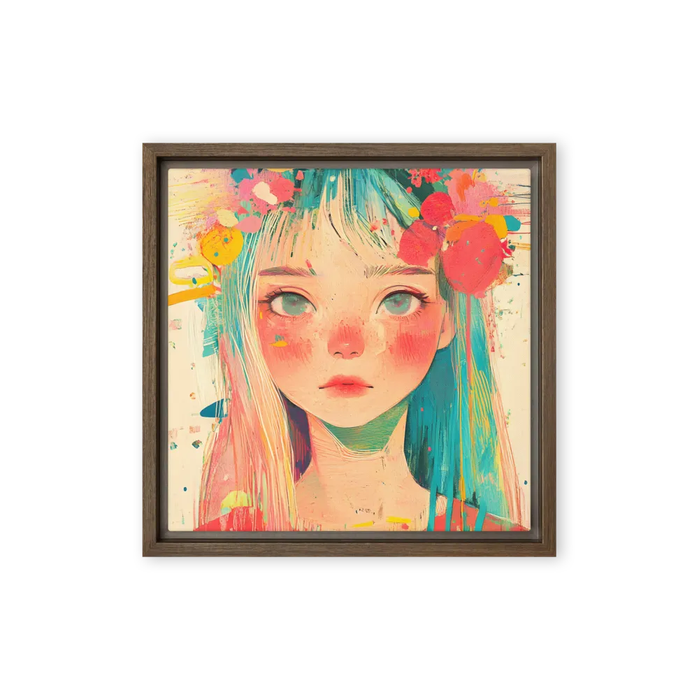 Whimsical Blossom | Canvas with Brown Frame | 12″×12″