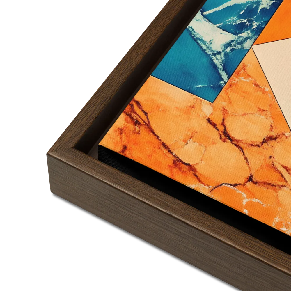 Harmonious Encounters: Abstract Geometry | Canvas with Brown Frame | 16″×16″