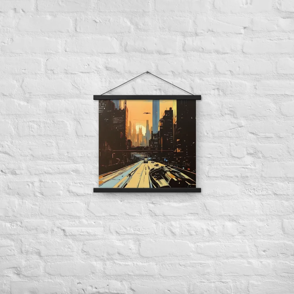 Metro Nexus: A Futuristic Cityscape | Poster With Black Wood Hanger | 18″×18″