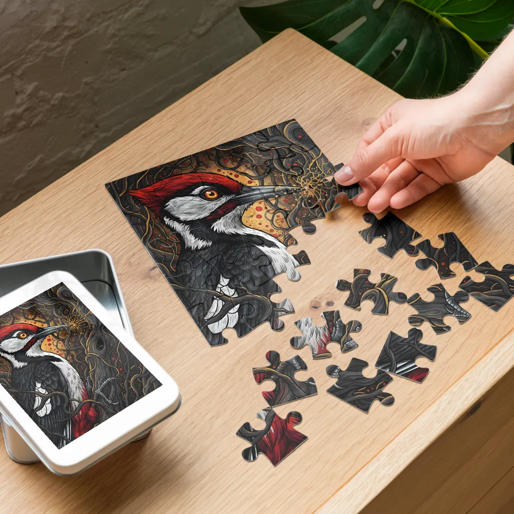 Gilded Woodpecker 
 Jigsaw Puzzle in Tin Box