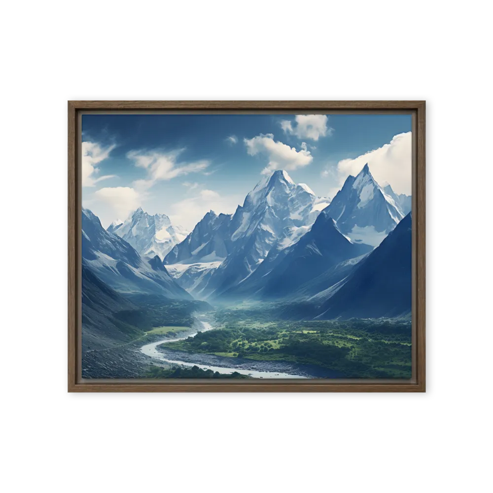 Majestic Serenity: A Landscape of Mountains and Rivers | Canvas with Brown Frame | 16″×20″