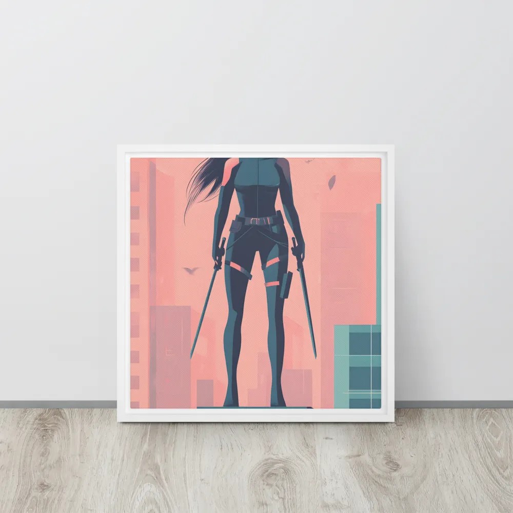 Urban Sentinel: A Warrior's Stand | Canvas with White Frame | 16″×16″