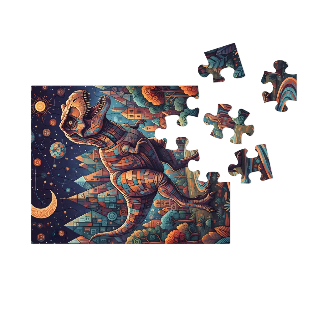Mosaic T. rex 
 Jigsaw Puzzle in Tin Box