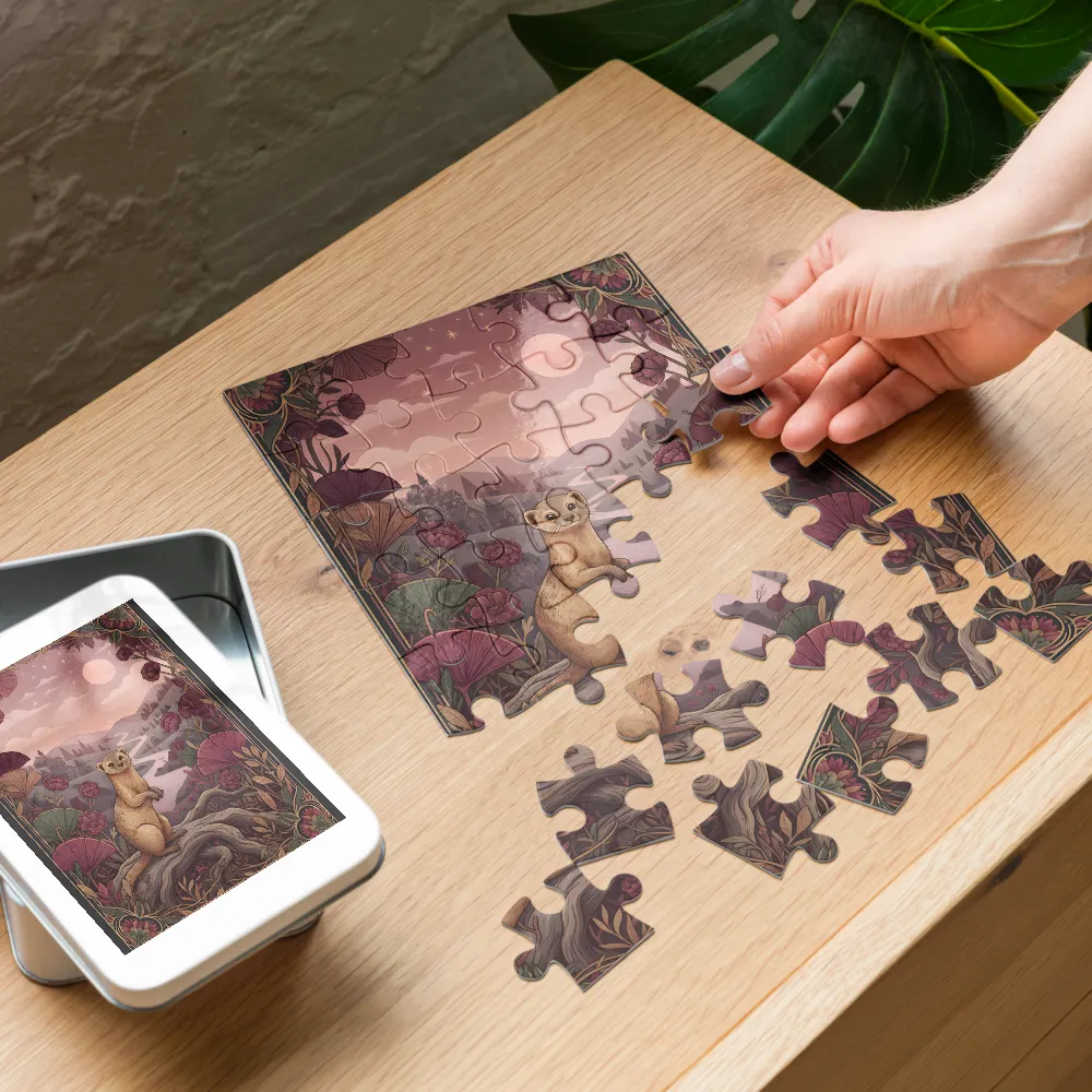 Moonlit Weasel 
 Jigsaw Puzzle in Tin Box