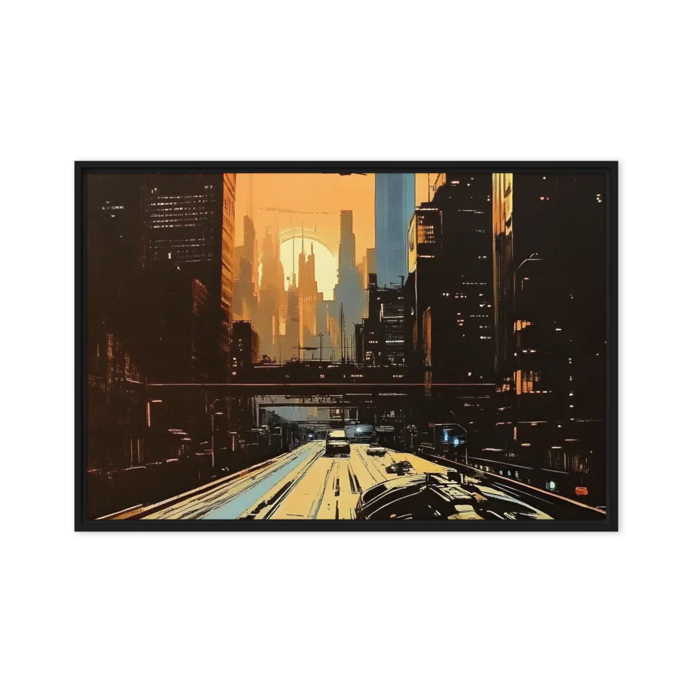 Metro Nexus: A Futuristic Cityscape | Canvas with Black Frame | 24″×36″
