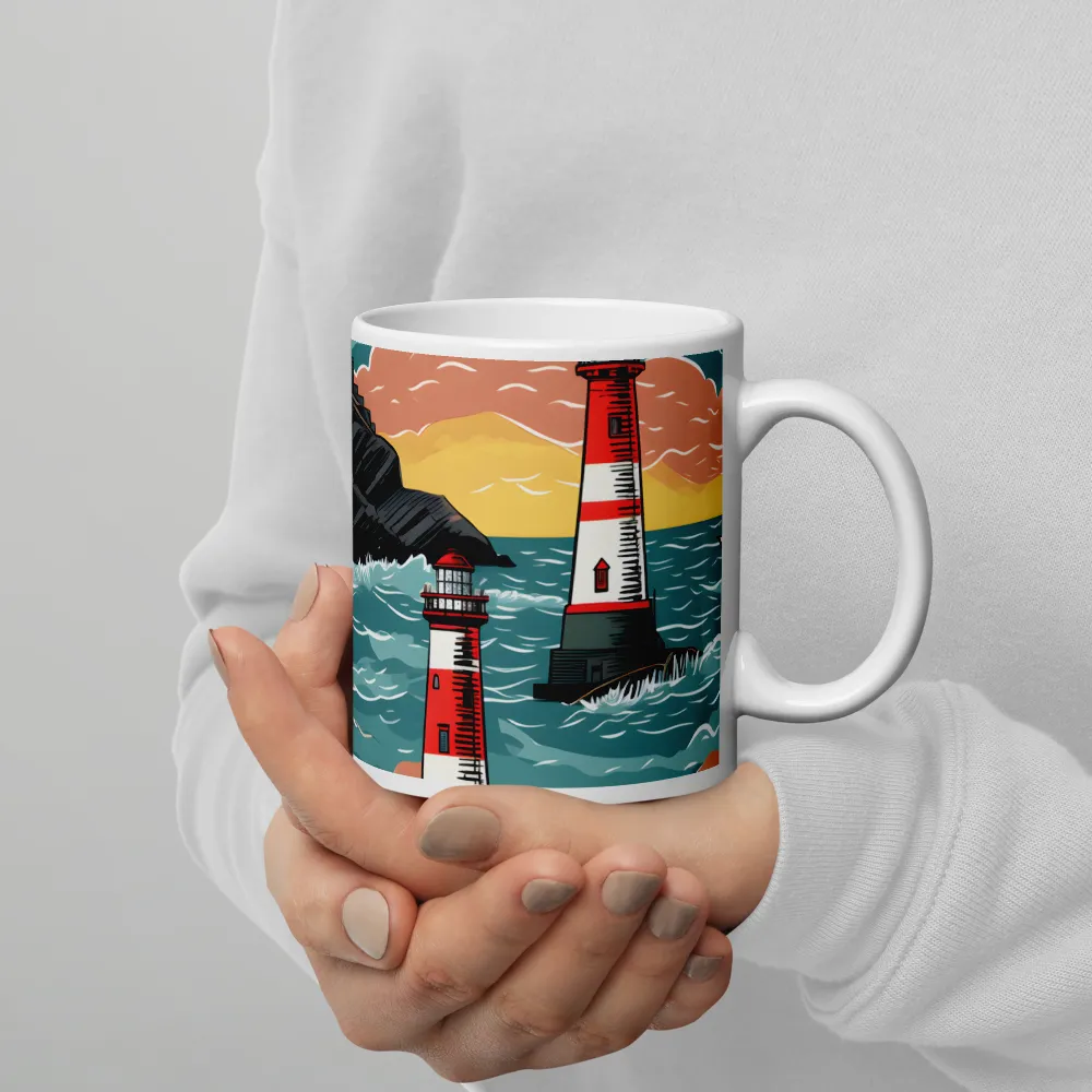 Lighthouses in a Whimsical Ocean | Mugs | Multiple Sizes & Colors