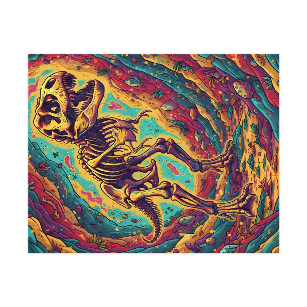 Psychedelic T. Rex Skeleton 
 Jigsaw Puzzle in Tin Box