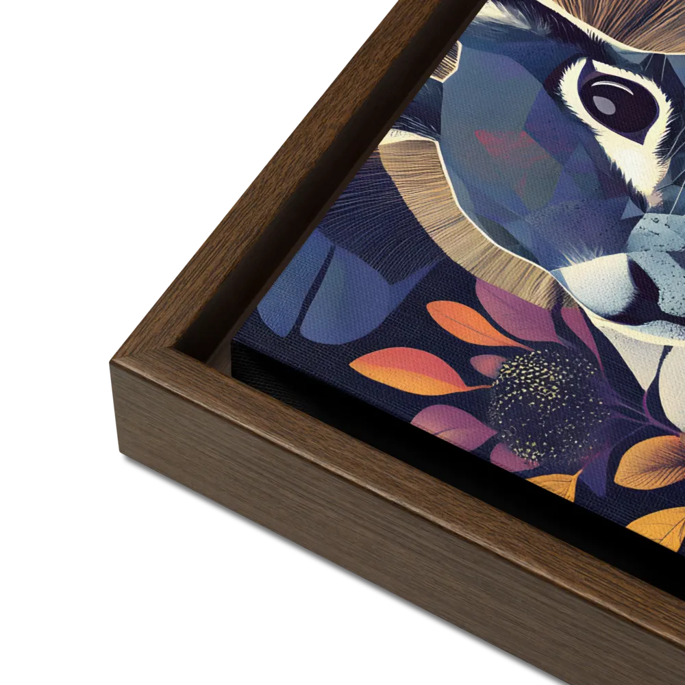 Ethereal Bunny: A Geometric Wonderland | Canvas with Brown Frame | 16″×16″