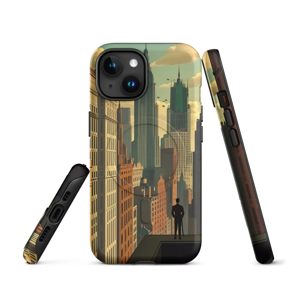 Urban Dreams: A Silhouette in Art Deco Cityscape