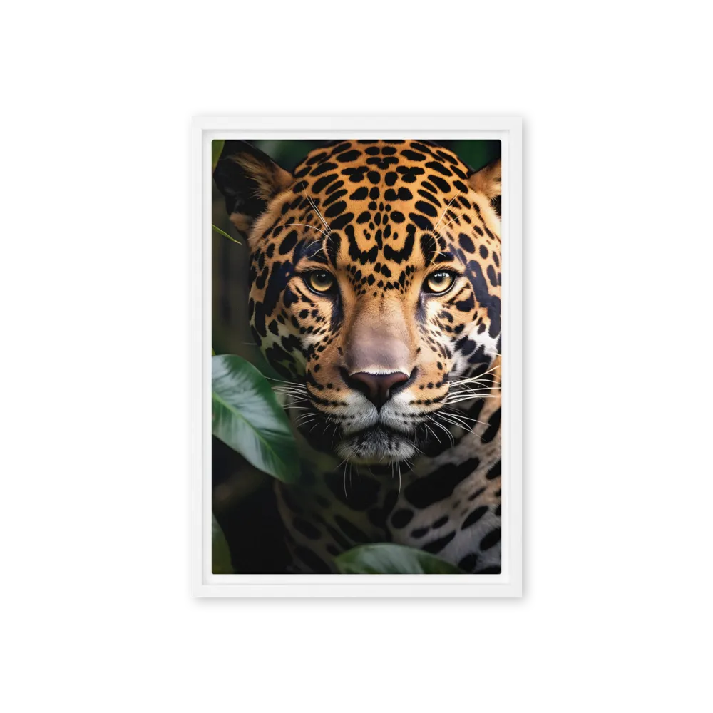 The Intensity of Nature: A Jaguar’s Gaze | Canvas with White Frame | 12″×18″