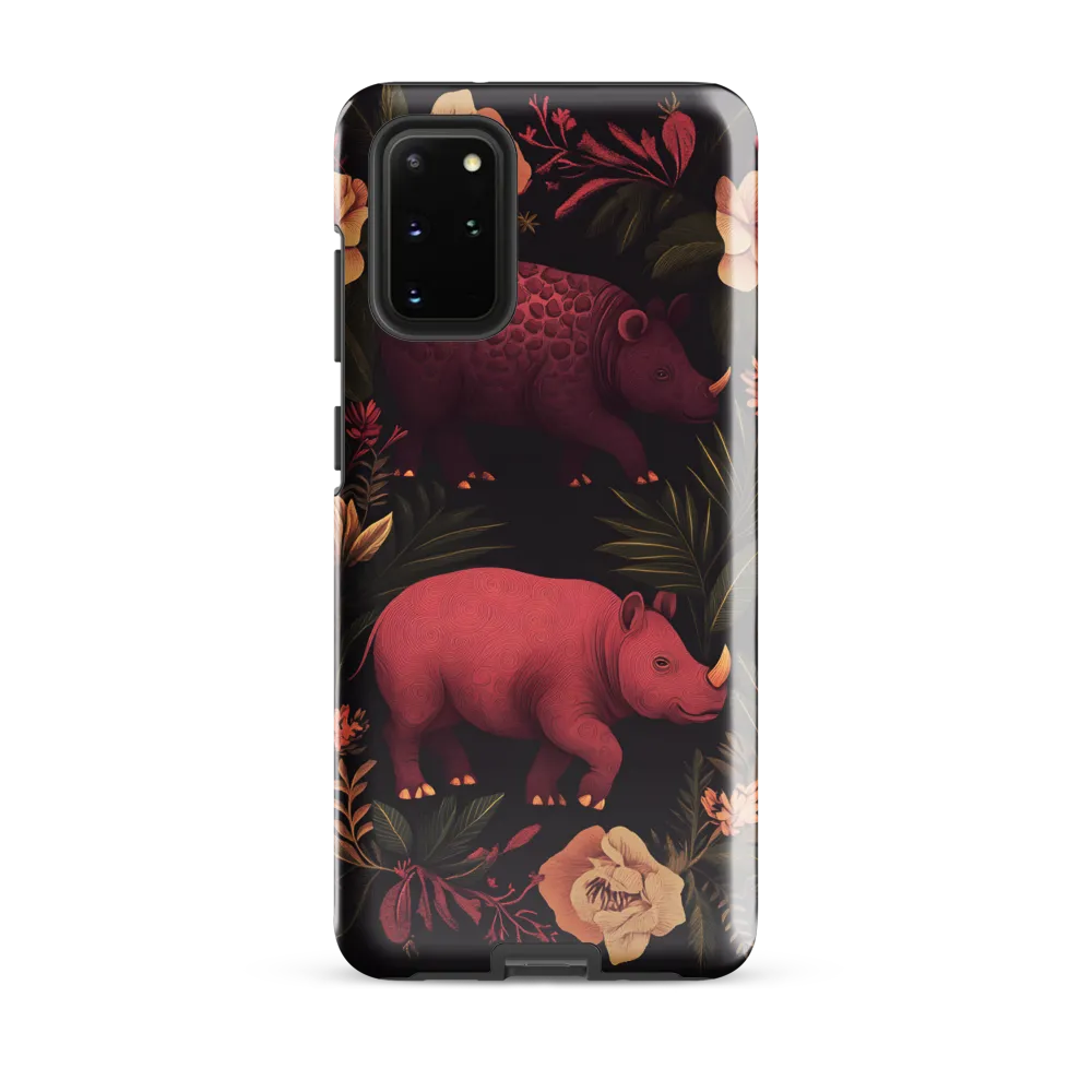 Rhinos in Floral Embrace