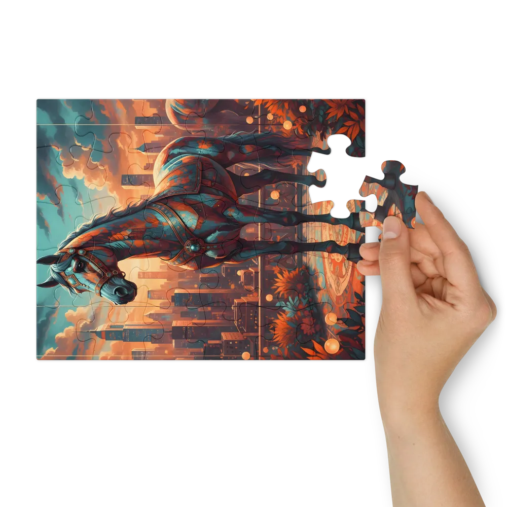 Armored Steed at Sunset 
 Jigsaw Puzzle in Tin Box