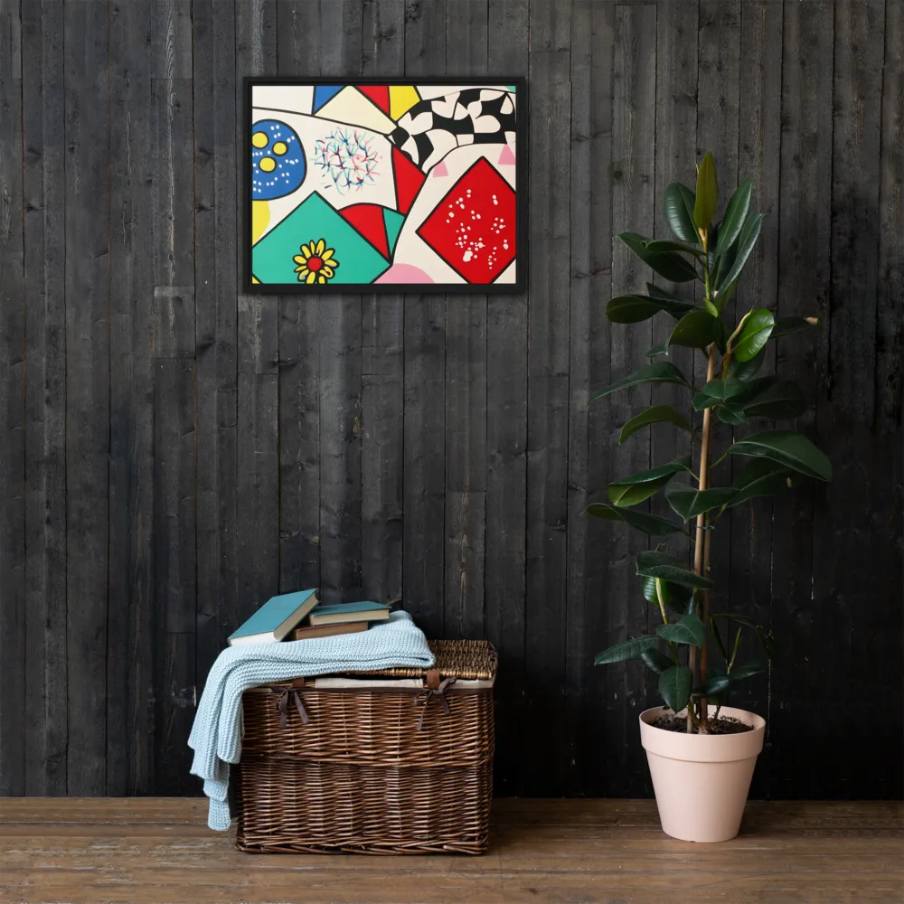 Joyful Geometry: A Playful Dance of Shapes and Colors | Canvas with Black Frame | 18″×24″