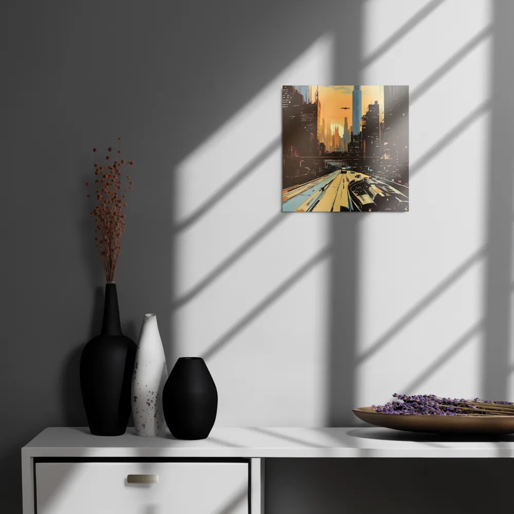 Metro Nexus: A Futuristic Cityscape | Metal Print | 12″×12″