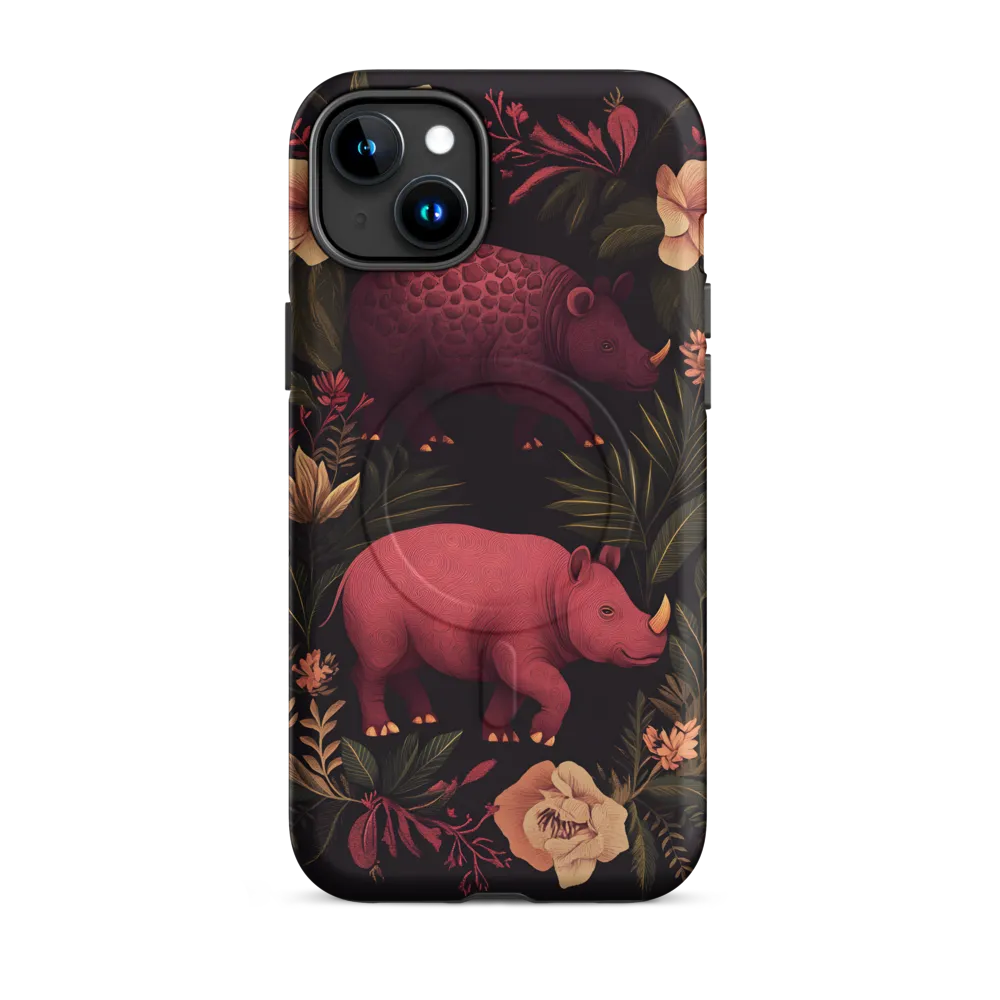 Rhinos in Floral Embrace