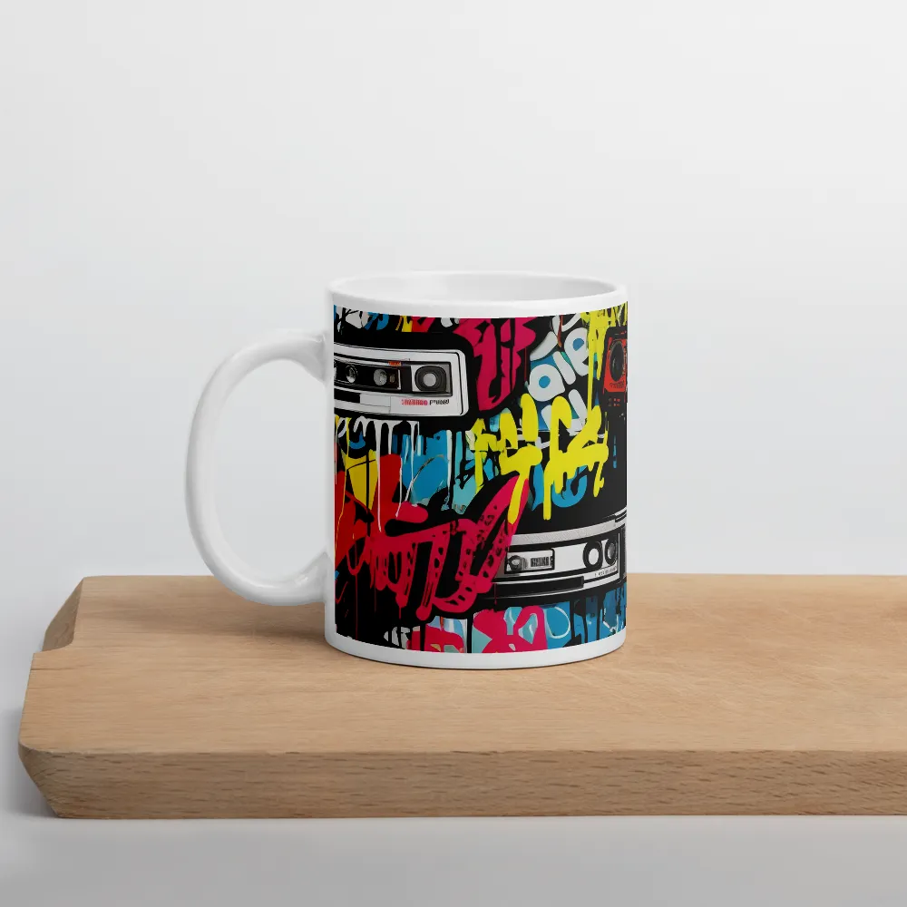 Urban Nostalgia: A Retro Cassette Explosion | Mug with White inside | 11 oz