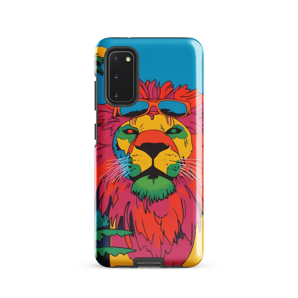 Lion with Sunglasses: A Vibrant Tropical Portrait | Phone Case |  S20 | Tough Case | Glossy