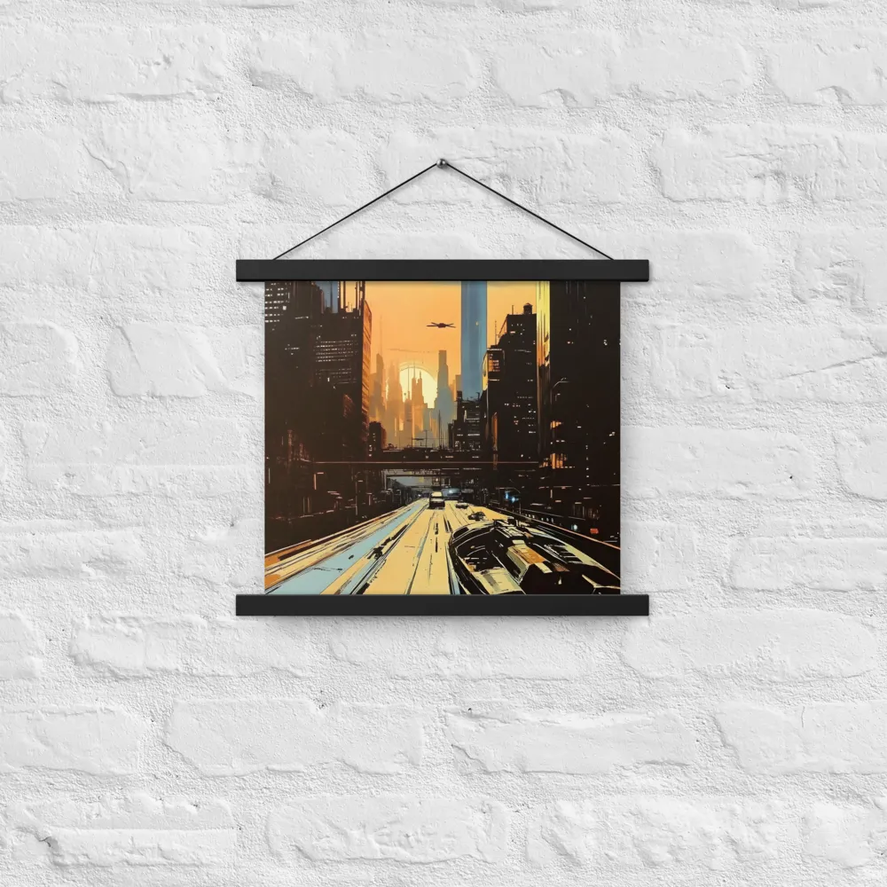 Metro Nexus: A Futuristic Cityscape | Poster With Black Wood Hanger | 14″×14″