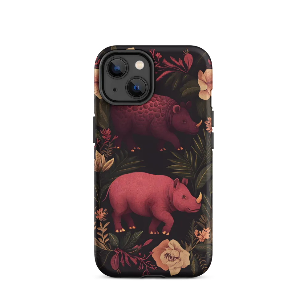 Rhinos in Floral Embrace