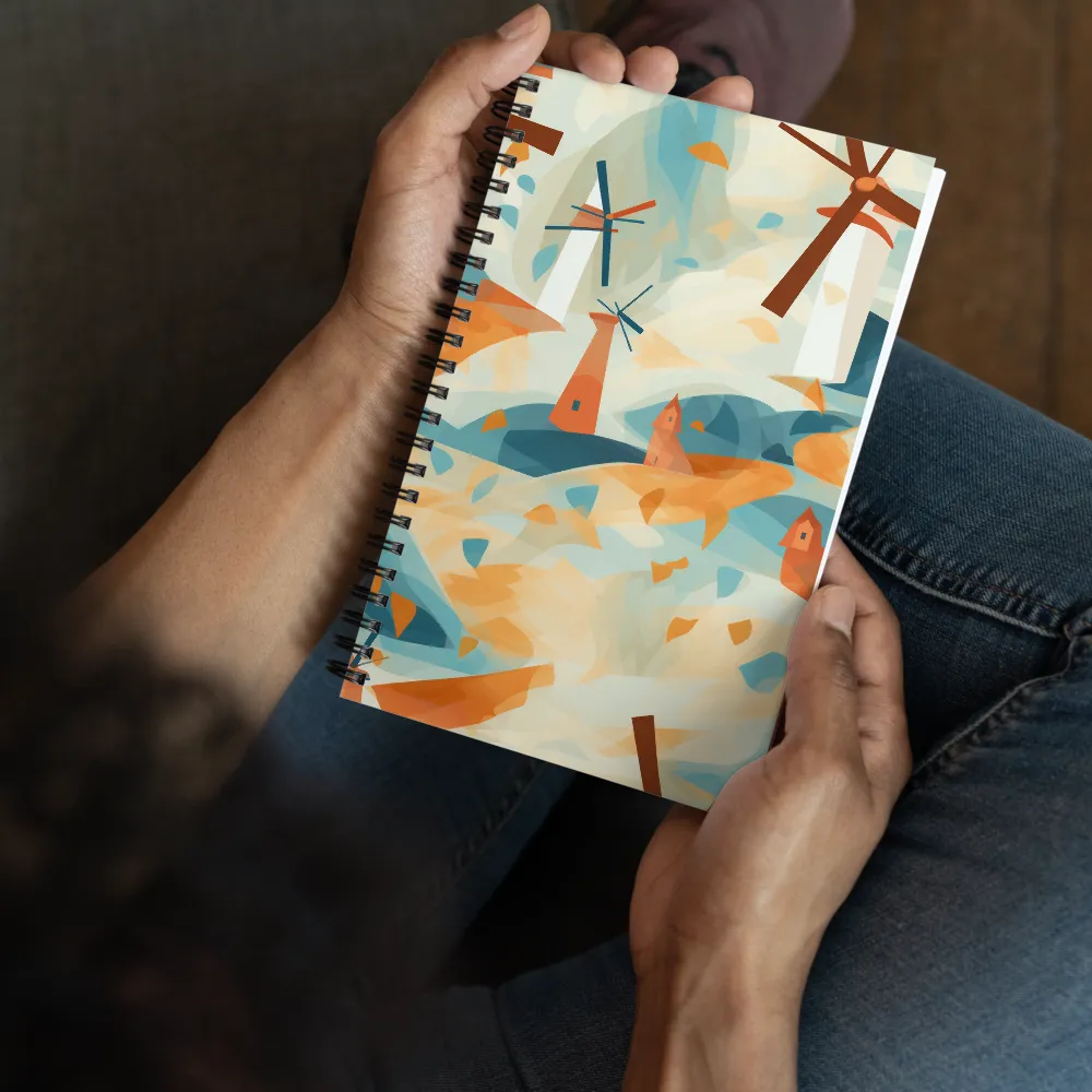 Whimsical Windmills in a Tranquil Landscape | Spiral Notebook