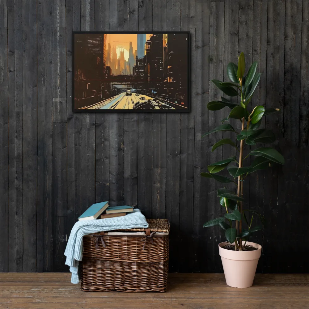 Metro Nexus: A Futuristic Cityscape | Canvas with Black Frame | 20″×30″
