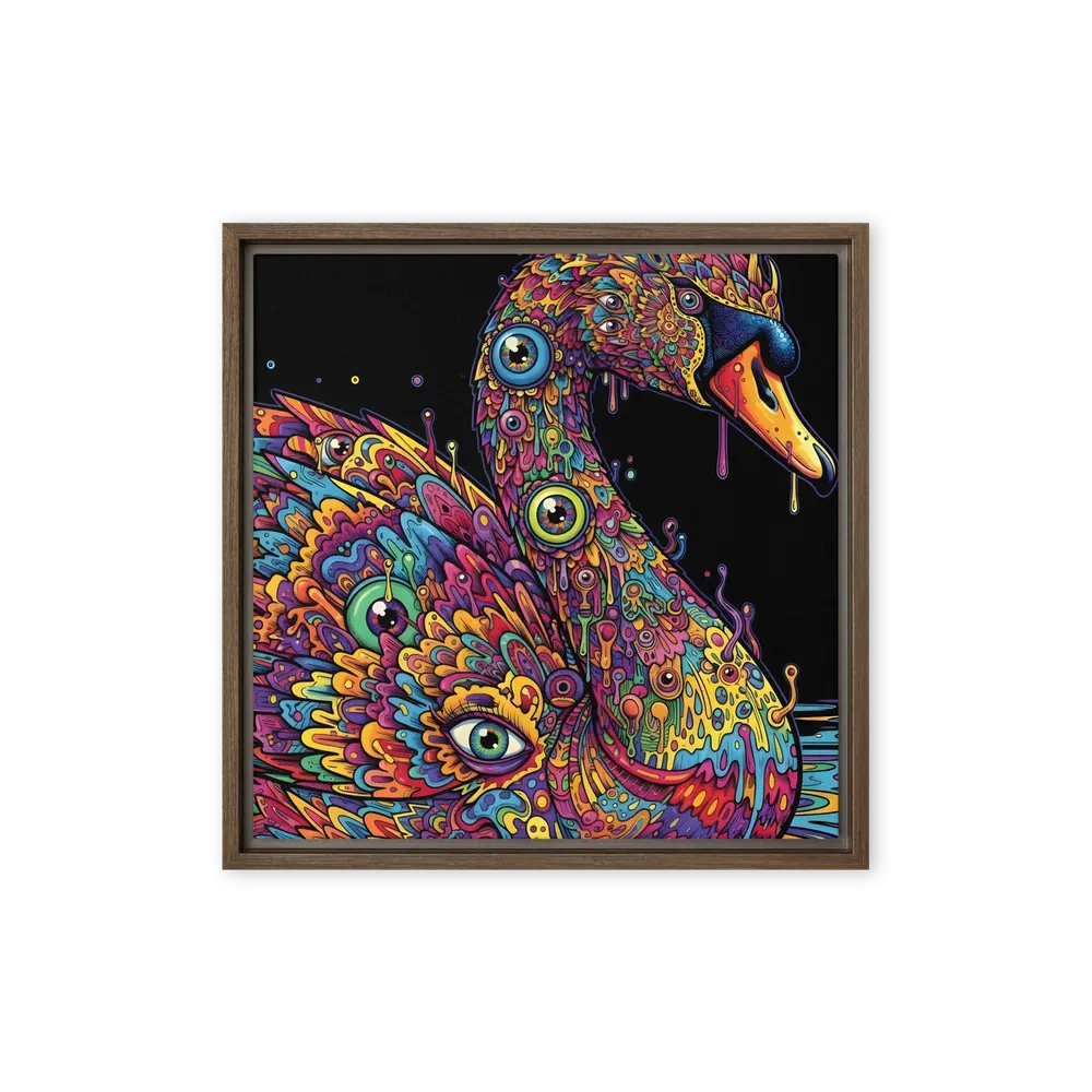 Psychedelic Swan 
 Canvas with Brown Frame