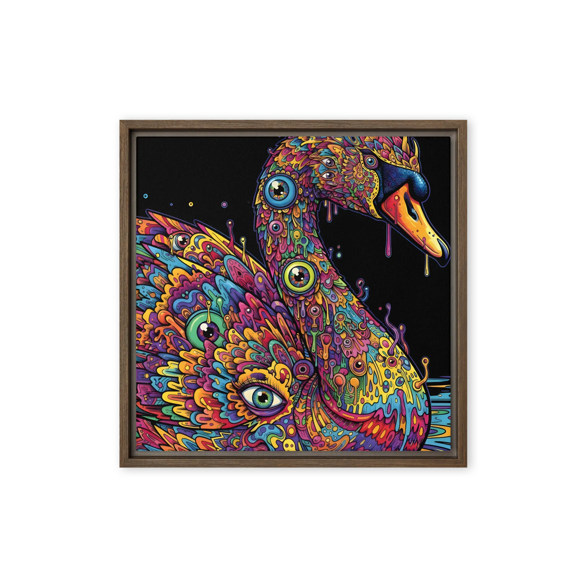 Psychedelic Swan 
 Canvas with Brown Frame