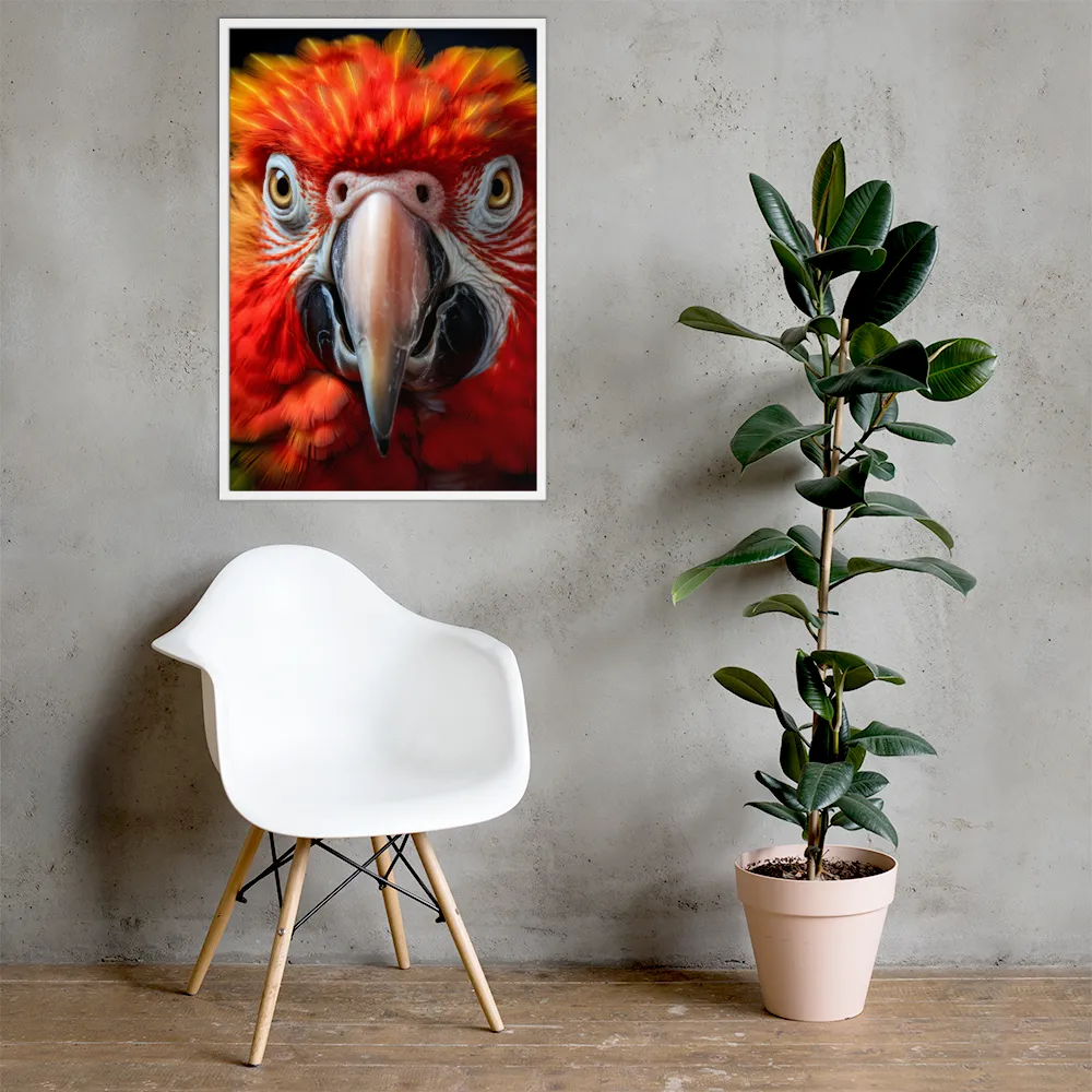 The Fiery Gaze of the Parrot | Poster with White Frame | 24″×36″