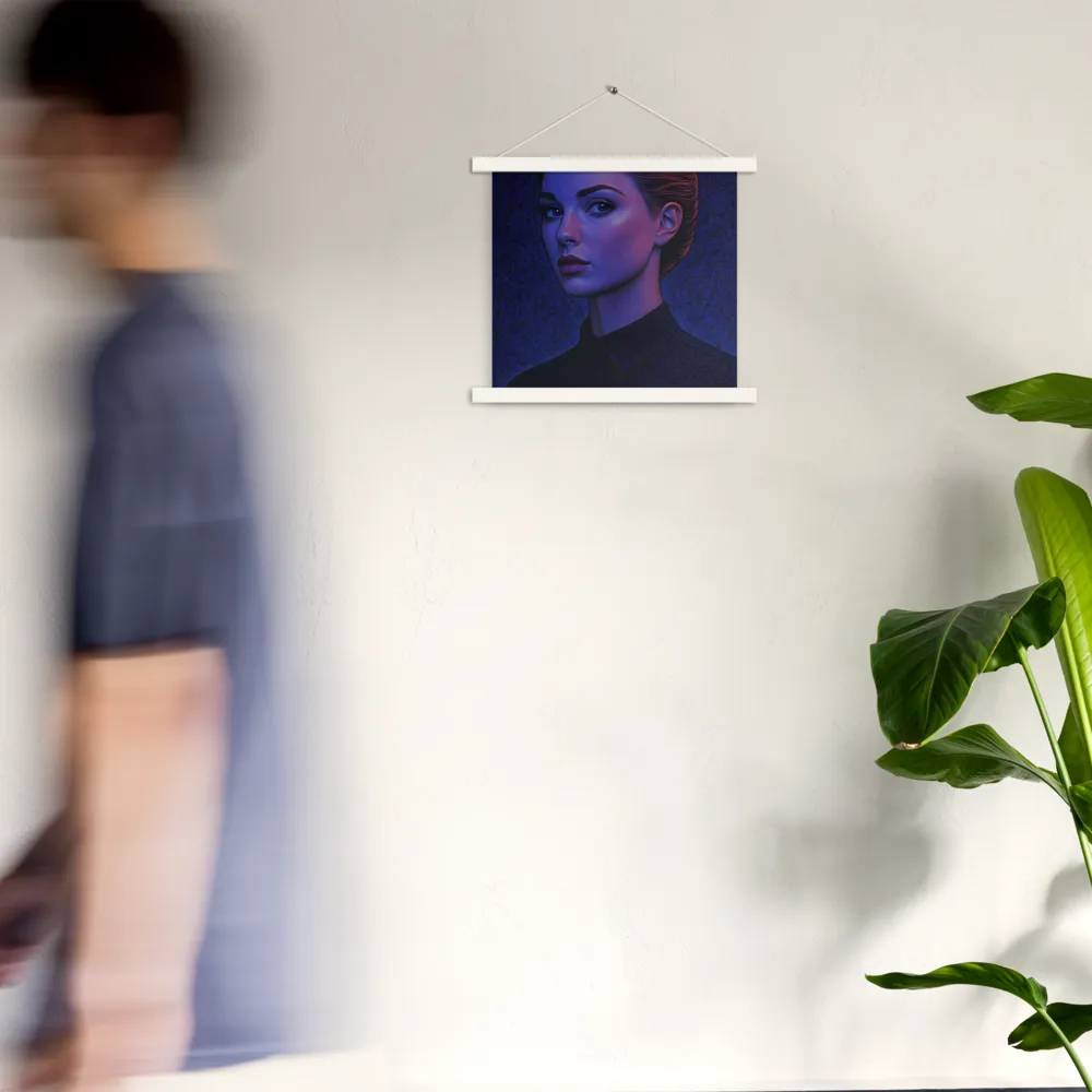 Ethereal Portrait in Blue and Red | Poster With White Wood Hanger | 14″×14″
