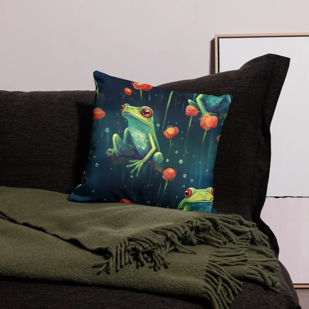 Playful Frogs in a Lush Pond | Pillow | 18″×18″