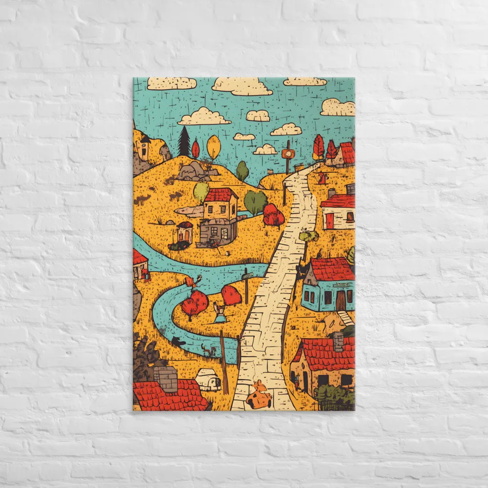 Whimsical Village Landscape | Canvas | 32″×48″