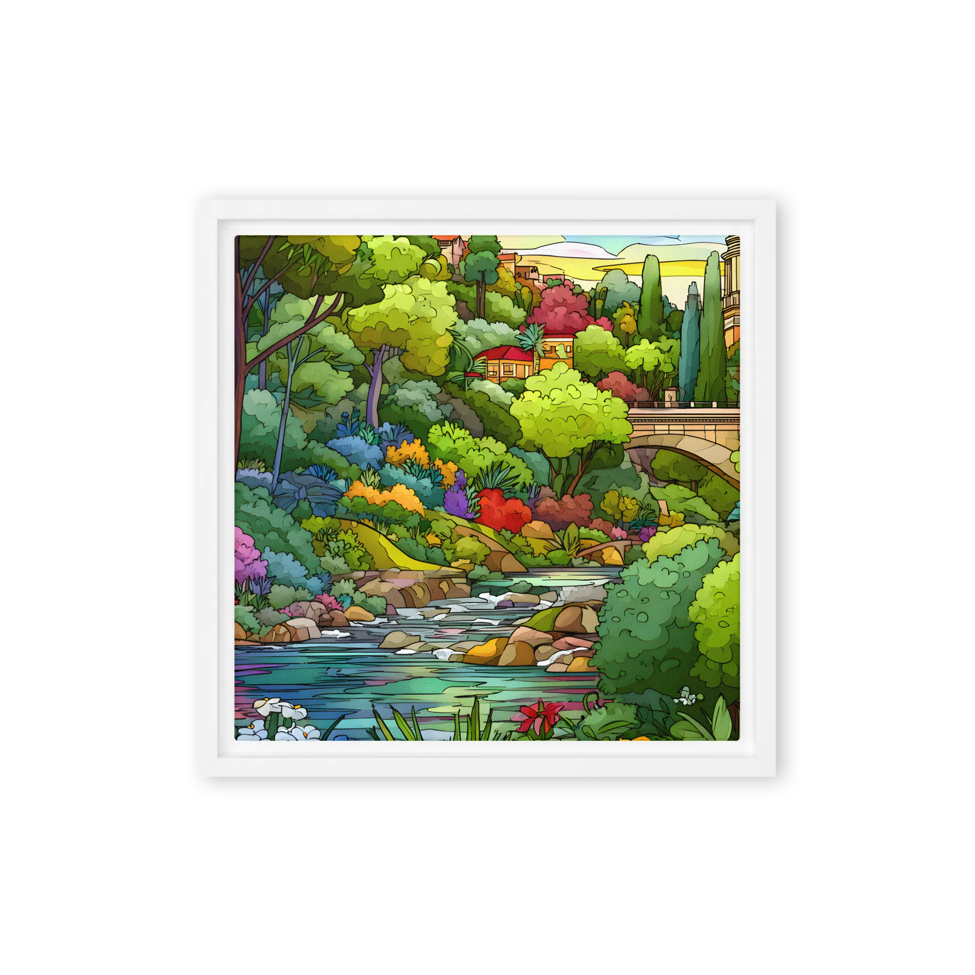 Riverside Garden 
 Canvas with White Frame