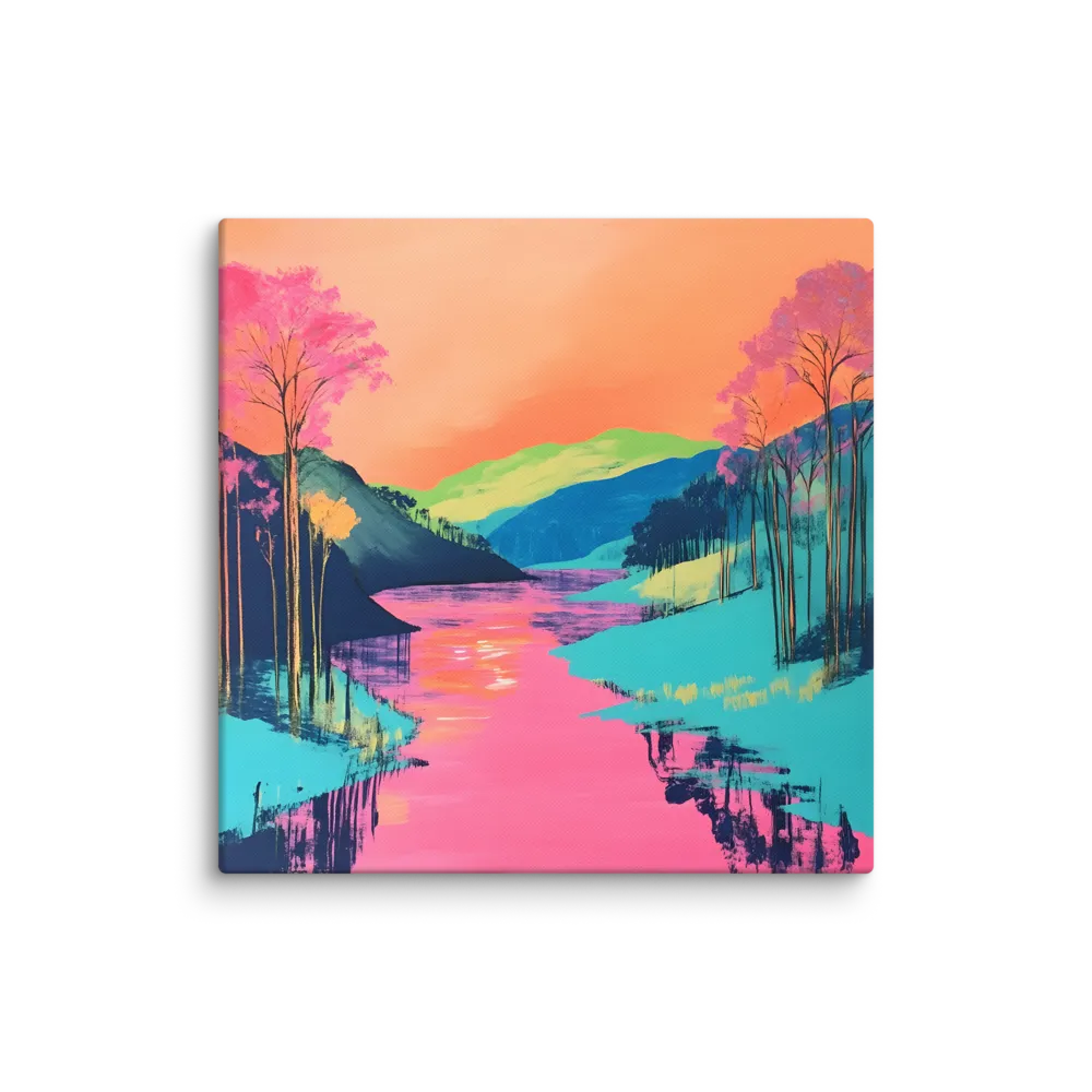 Neon River Between Turquoise Banks