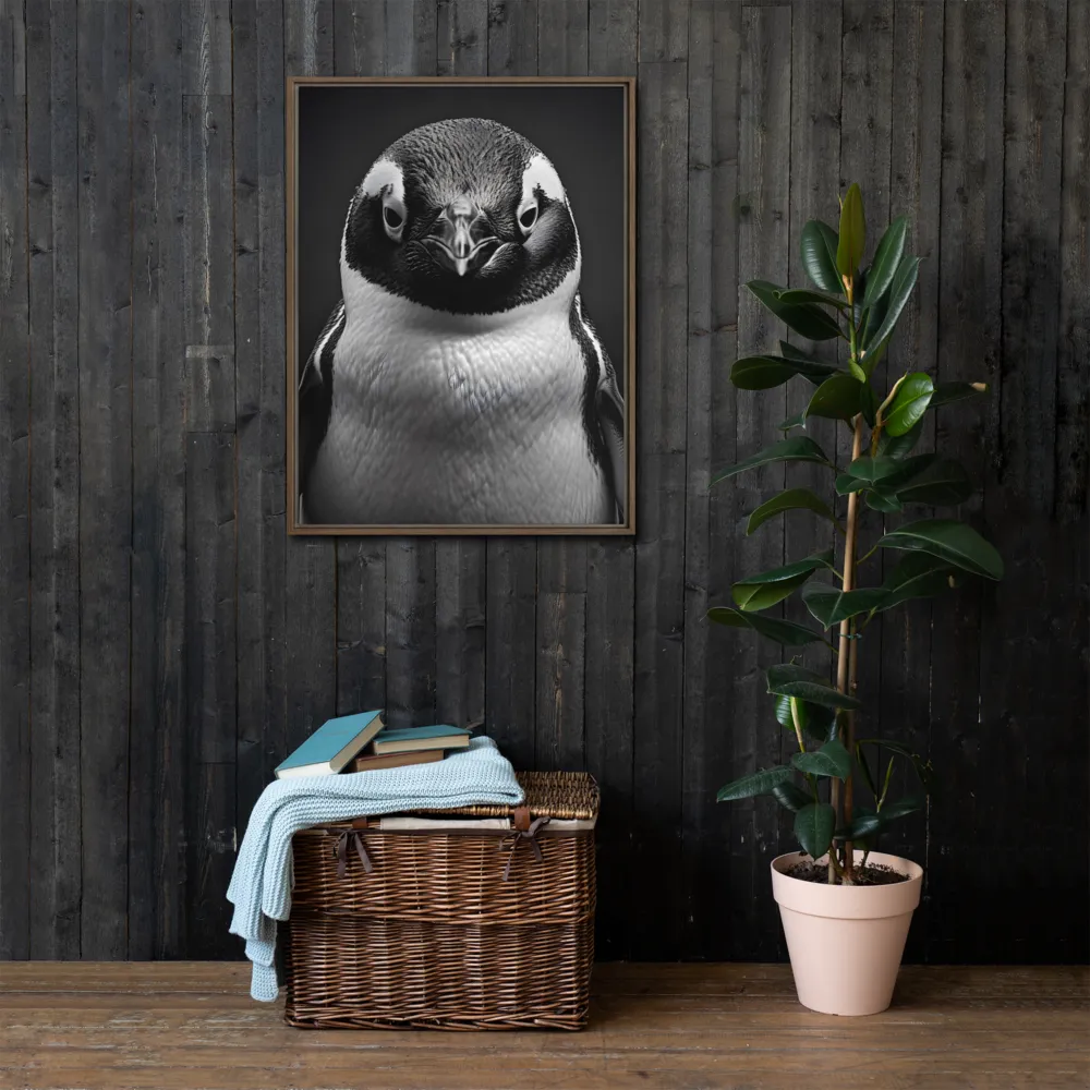 Majestic Penguin Portrait | Canvas with Brown Frame | 24″×32″