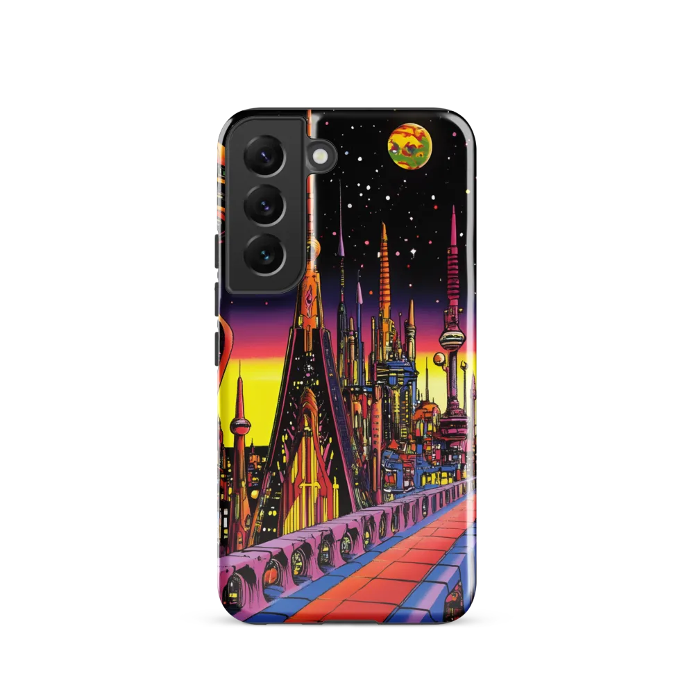 Futuristic Cosmos: A Journey Through Neon Cities | Phone Case |  S22 | Tough Case | Glossy