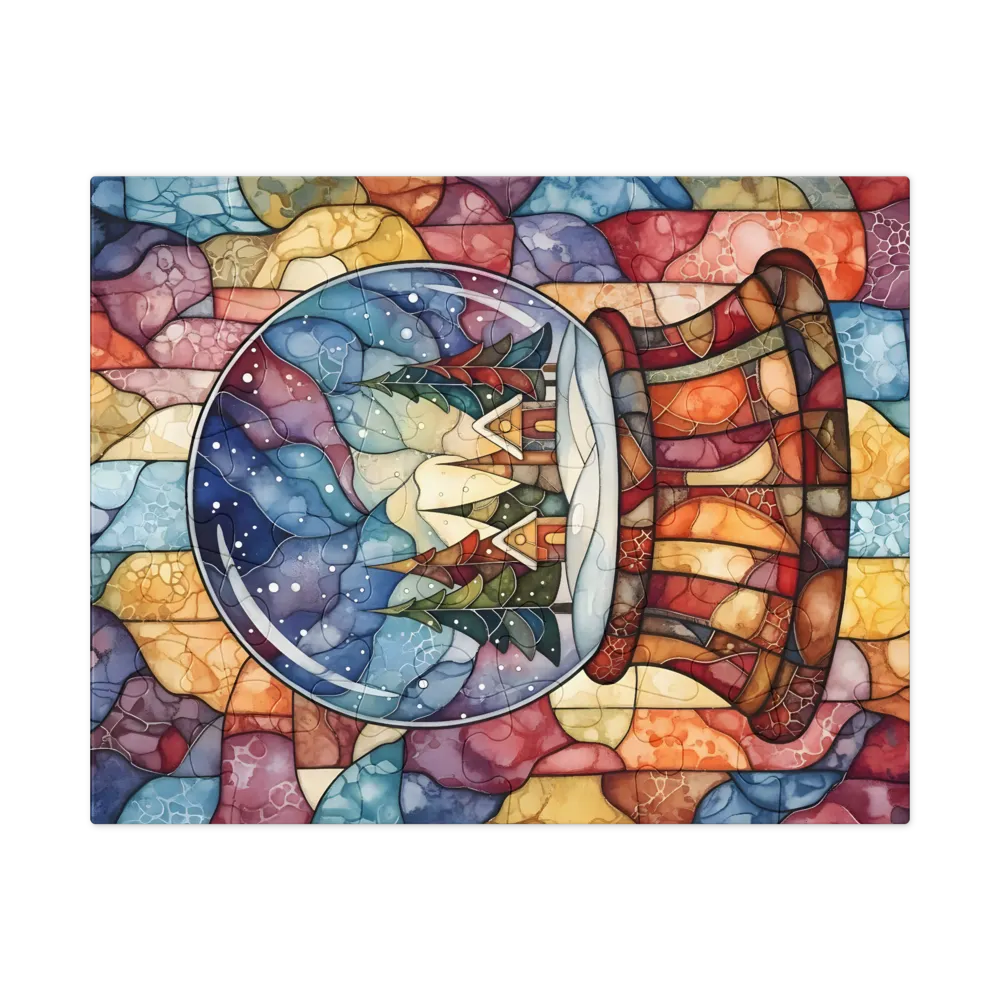 Snow Globe Mosaic 
 Jigsaw Puzzle in Tin Box