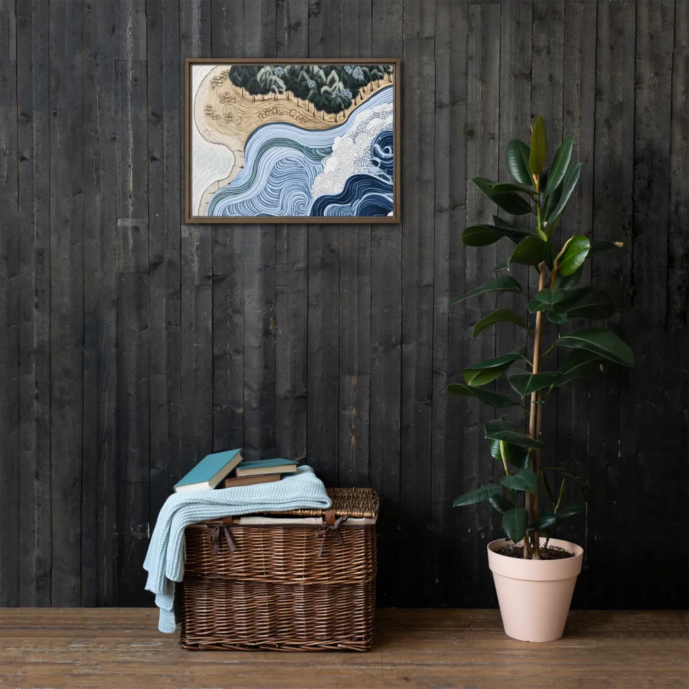 Oceanic Harmony: A Tranquil Landscape | Canvas with Brown Frame | 18″×24″