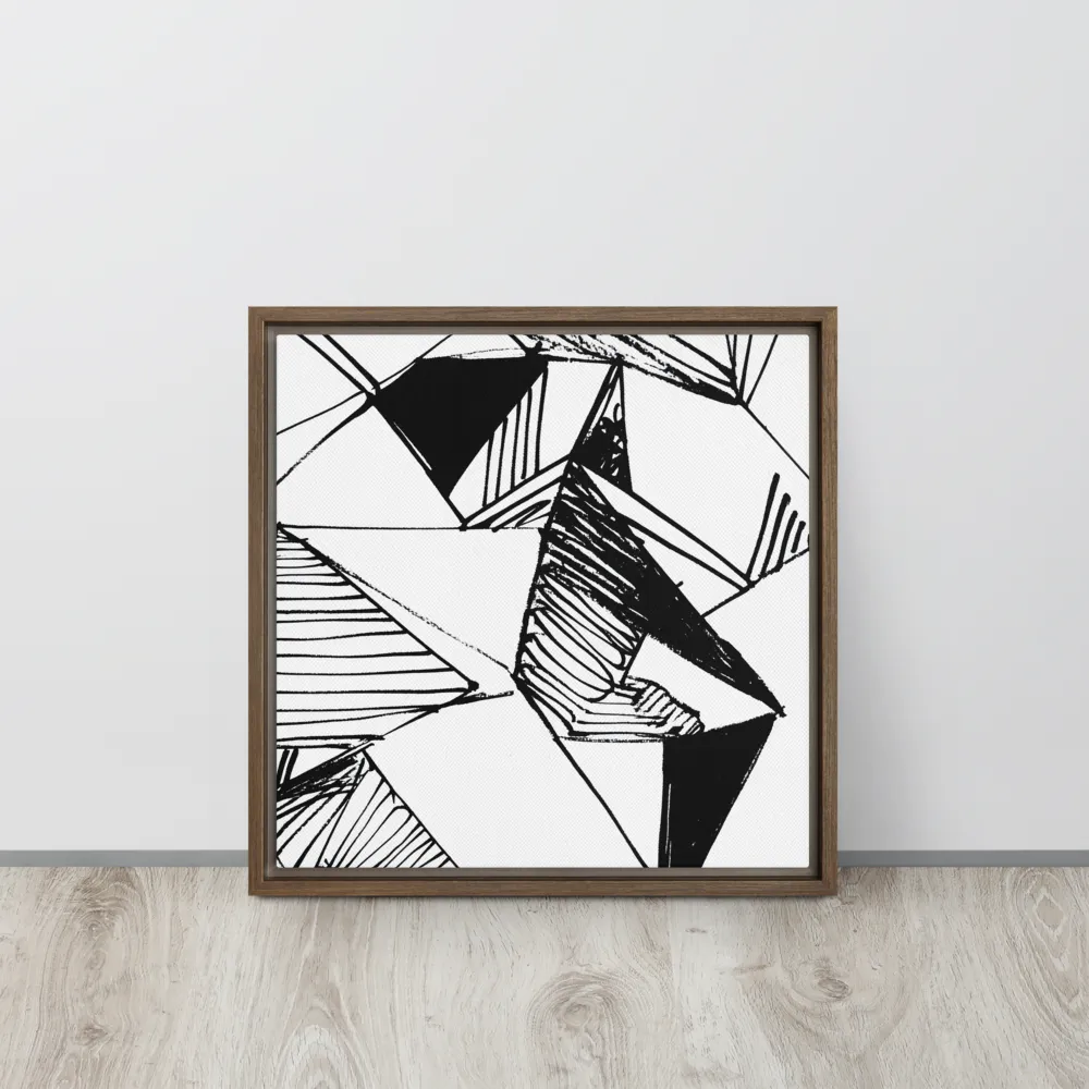 Dynamic Geometry in Ink | Canvas with Brown Frame | 16″×16″
