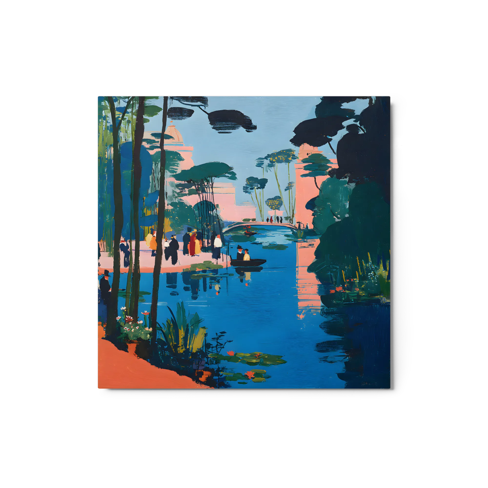 Lakeside Stroll 
 Metal Print | 12″x 12″