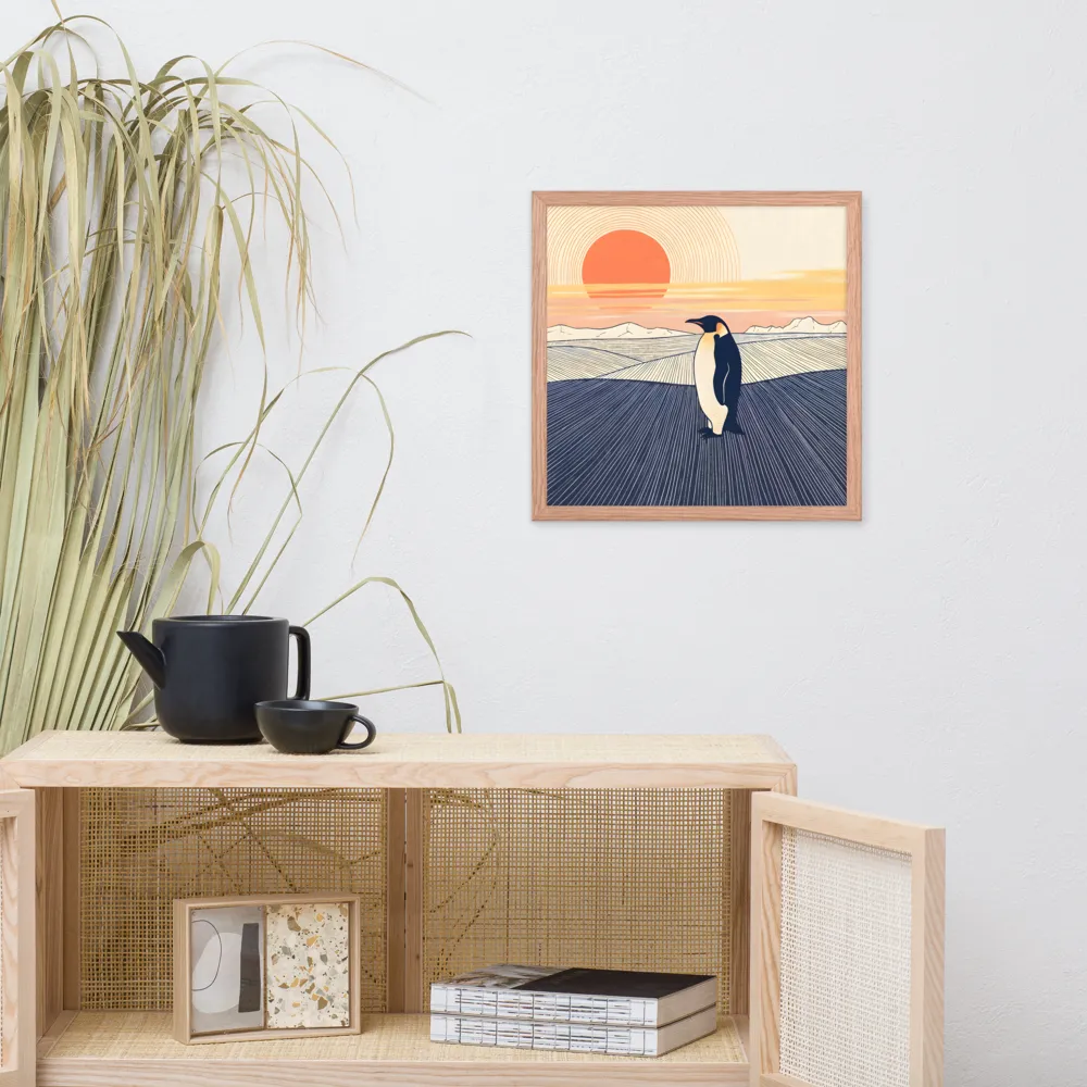 Penguin at Sunset 
 Poster with Red oak Frame | 16″x 16″