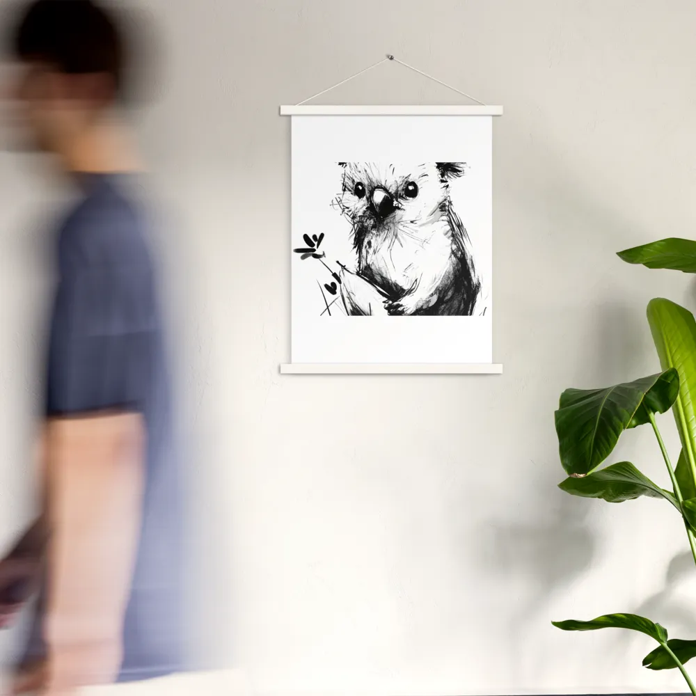 Whimsical Koala in Ink | Poster With White Wood Hanger | 18″×24″