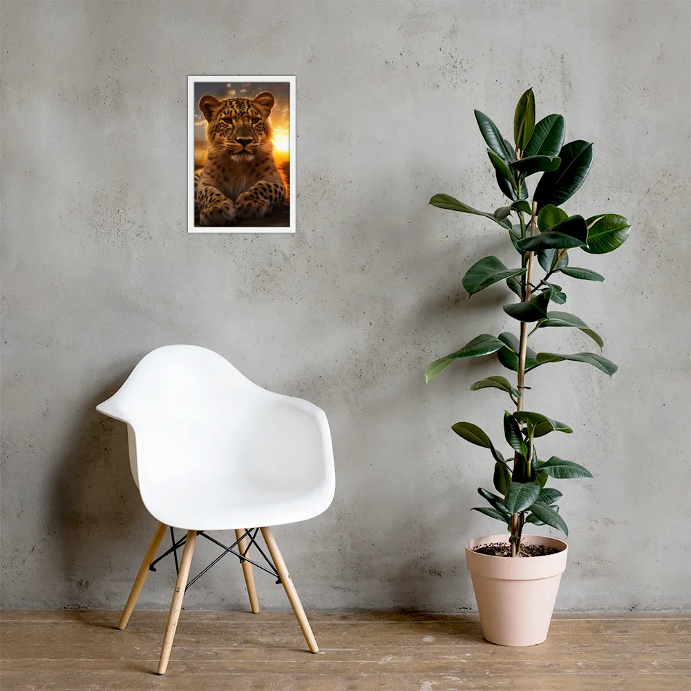 Regal Presence: The Leopard at Sunset | Poster with White Frame | 12″×18″