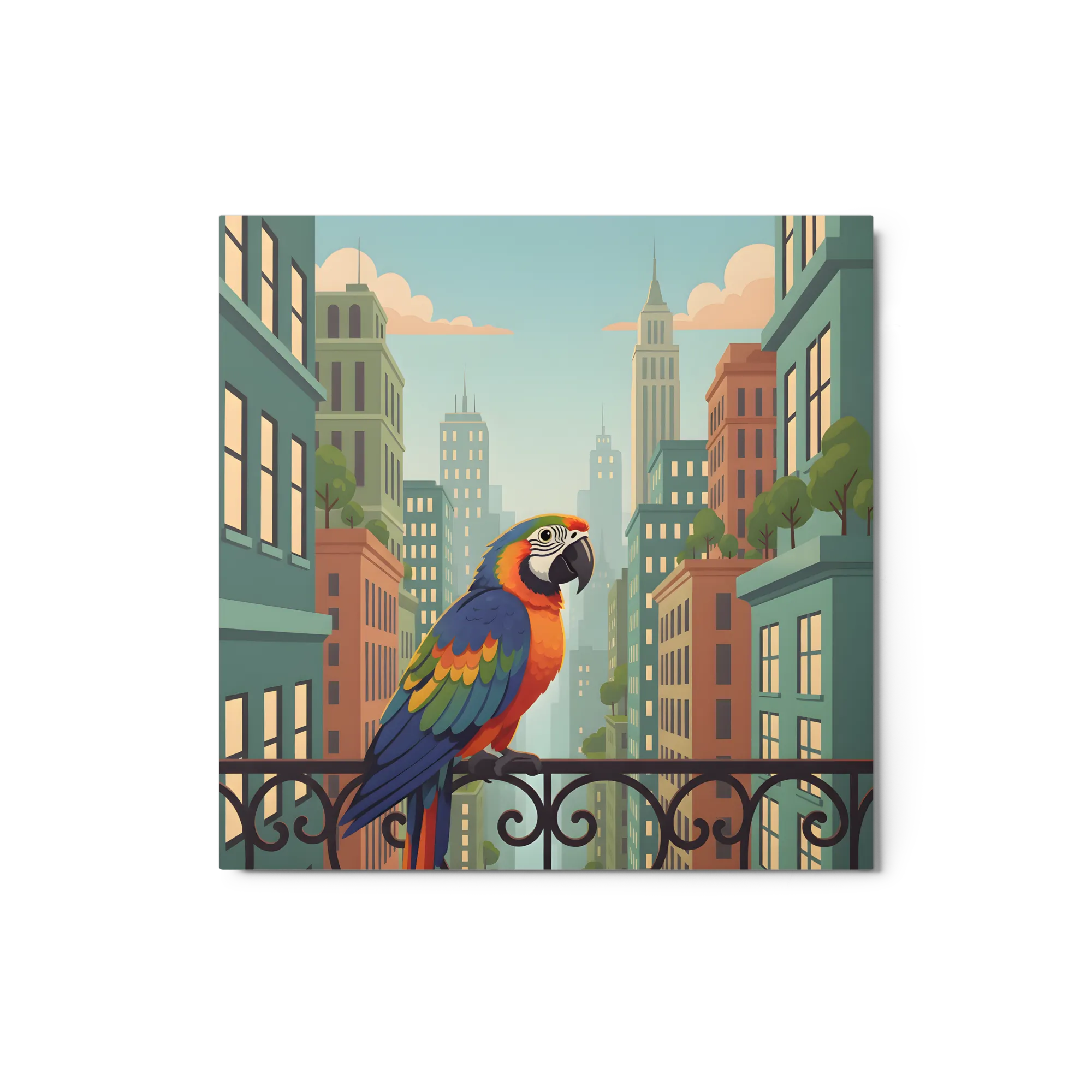 Urban Parrot 
 Metal Print | 12″x 12″