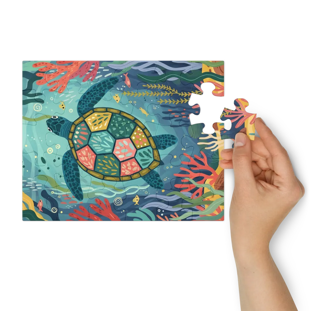 Mosaic Sea Turtle 
 Jigsaw Puzzle in Tin Box