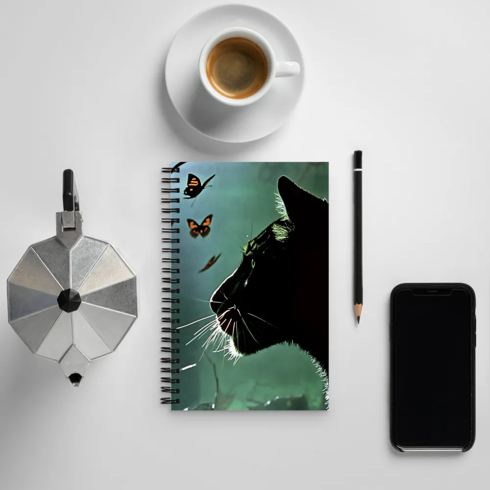 Mystical Encounter: Cat and Butterflies | Spiral Notebook